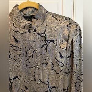 Peggy Jennings Women’s Vintage 100% Silk Button Down Paisley Size 6 Large XL